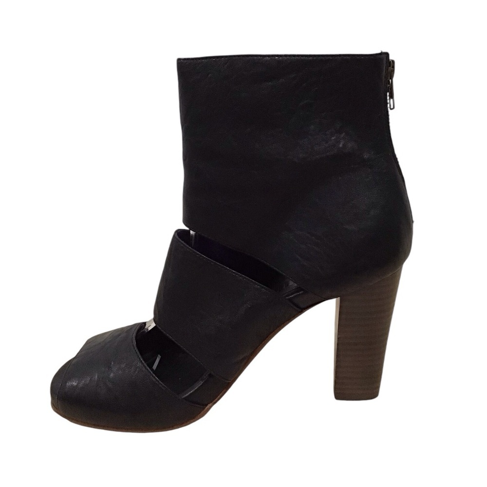 Anthropologie Gee Wa Wa Black Leather Gladiator Peep Toe Heels - Picture 5 of 9